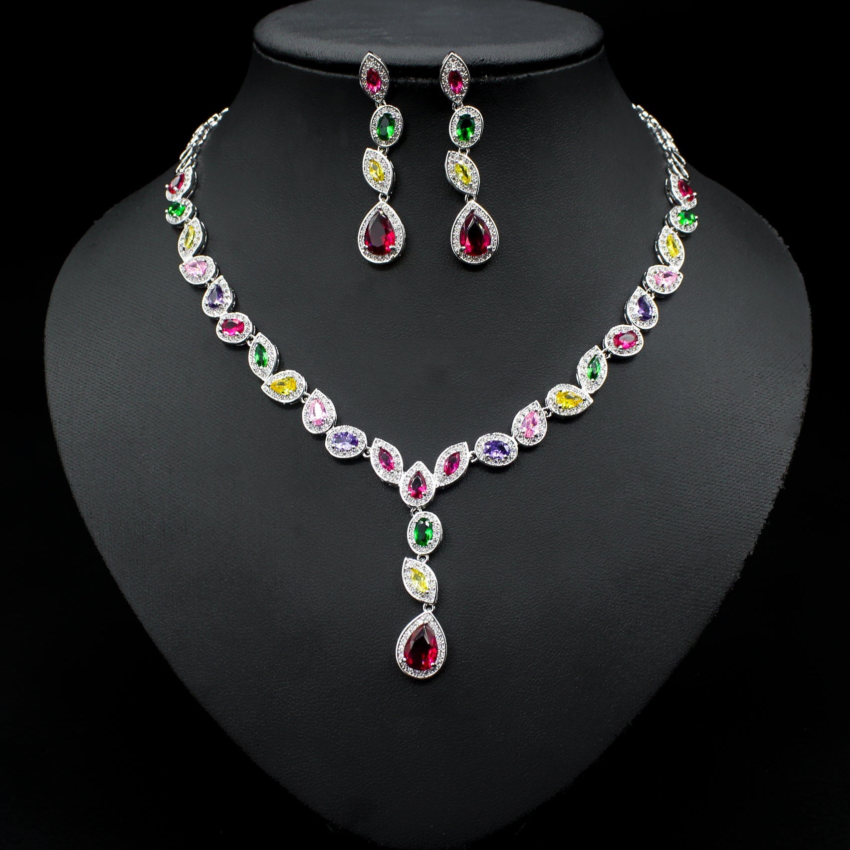 Wedding Jewelry Set 3 Piece Zircon Necklace Earrings