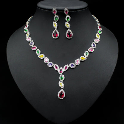 Wedding Jewelry Set 3 Piece Zircon Necklace Earrings