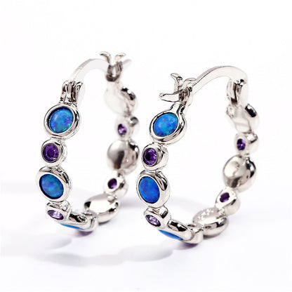 Round Opal Color Zircon Full Diamond Ring Ear Clip Female