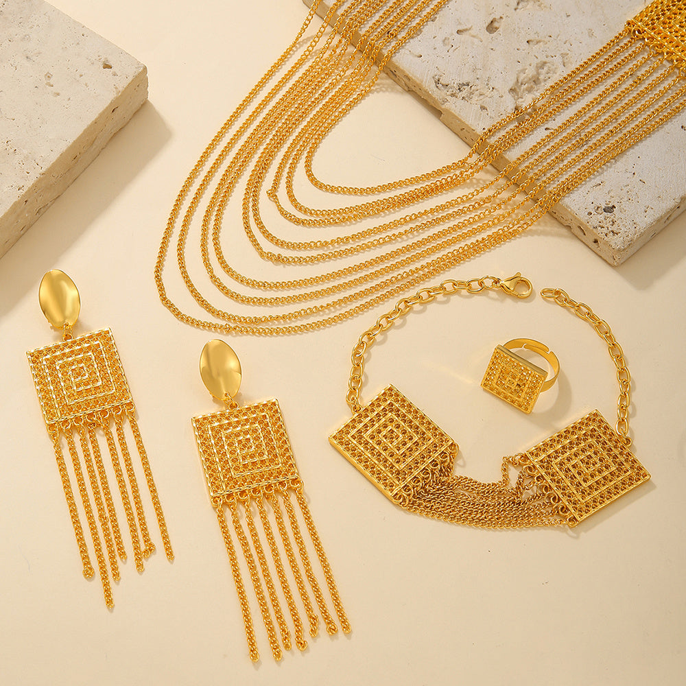 Bridal Jewelry Set For Wedding 5Pcs Gold Plated Necklace