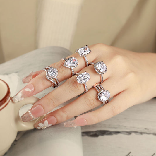 Oval Zircon Silver Ring Female Niche High Sense