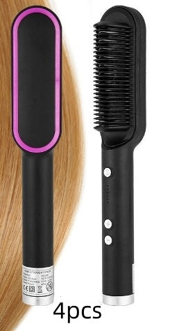 New 2 In 1 Hair Straightener Hot Comb Negative Ion Curling Tong Dual-purpose Electric Hair Brush Louisiana Mart
