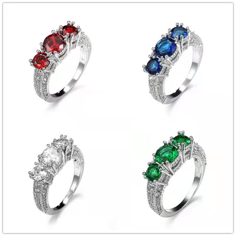 Wish Cross-border AliExpress European And American Three Stone Ring