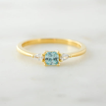 S925 Sterling Silver Blue All-match Square Inlaid Zircon Ring