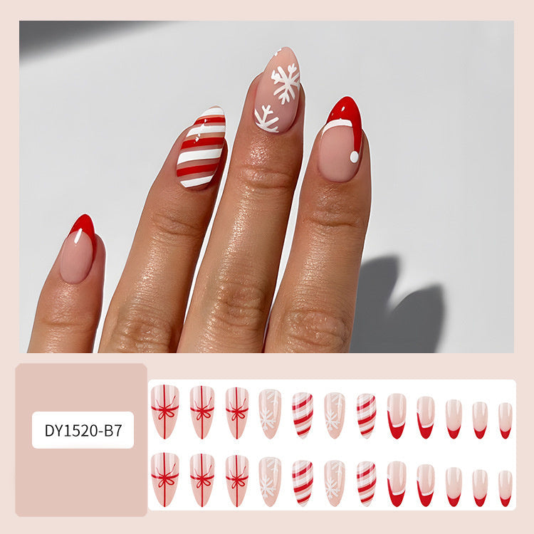 24pcs Christmas False Nails Hat Striped Snowflake Nail Art Stickers For Parties Dances Or Holiday Wear Louisiana Mart