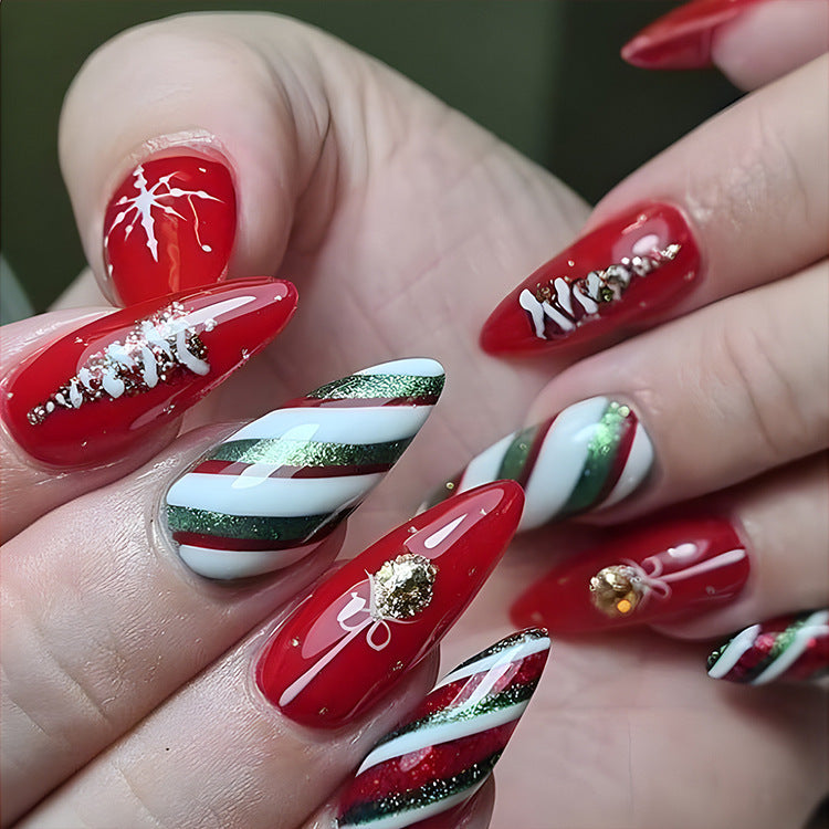 24pcs Christmas False Nails Hat Striped Snowflake Nail Art Stickers For Parties Dances Or Holiday Wear Louisiana Mart