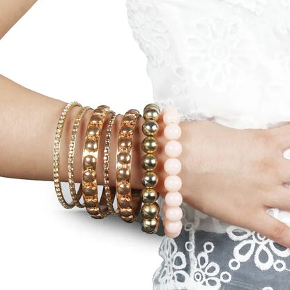 7-Piece Gold Rhinestone Bangle Set in Louisiana | Retro Bracelet Set