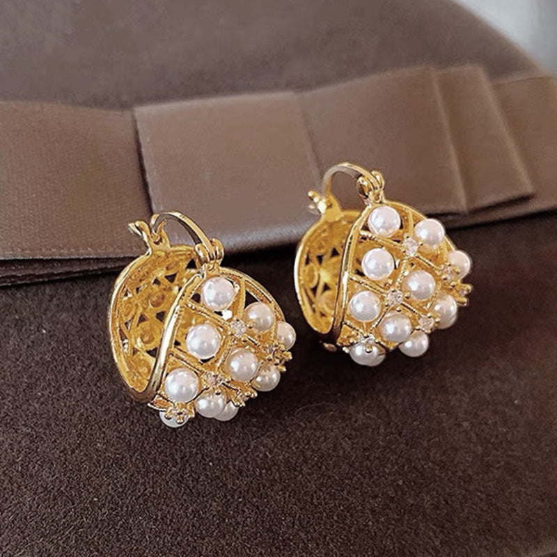 French Rhinestone Pearl Mesh Geometry Ear Clip