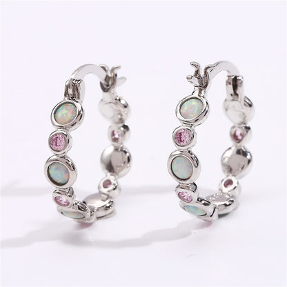 Round Opal Color Zircon Full Diamond Ring Ear Clip Female