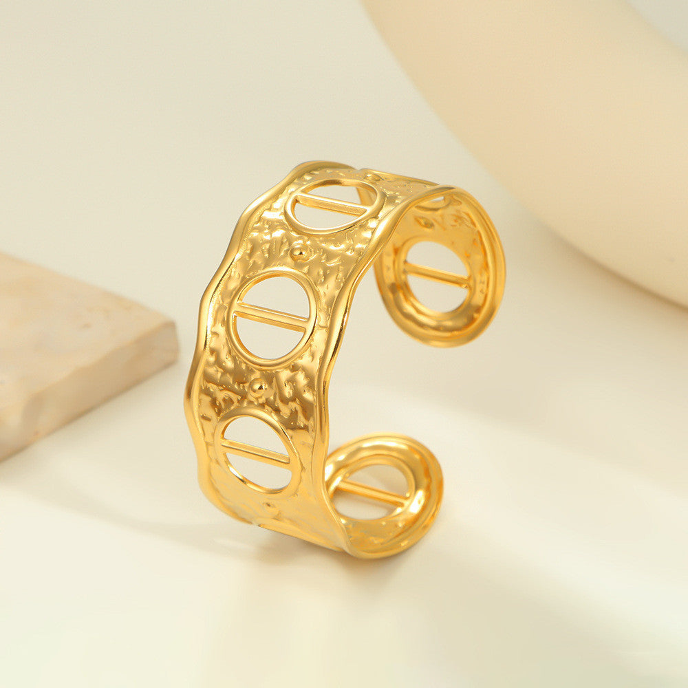 Stainless Steel Wide Hollow Exaggerated Bracelet Geometric Ellipse
