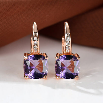 Square Zircon Inlaid Ear Hook Korean Style Fashion All-matching
