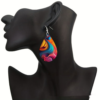 Pattern Small Water Drop Cross Mirror Popular Wooden Earrings