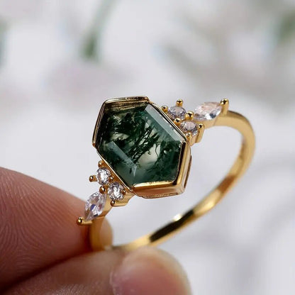 Horse Eye Geometric Hexagon Design Ring Mori Style