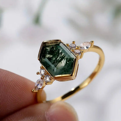 Horse Eye Geometric Hexagon Design Ring Mori Style
