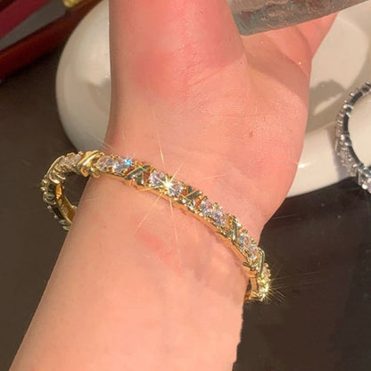 Cool Style Light Luxury X Letter Zircon Bracelet Design Open