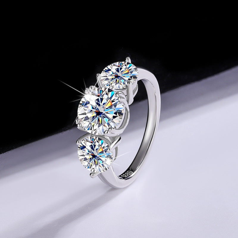 S925 Silver Moissanite Three-Life Stone 4 Karat Ring