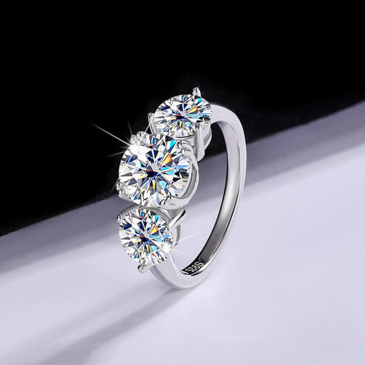 S925 Silver Moissanite Three-Life Stone 4 Karat Ring