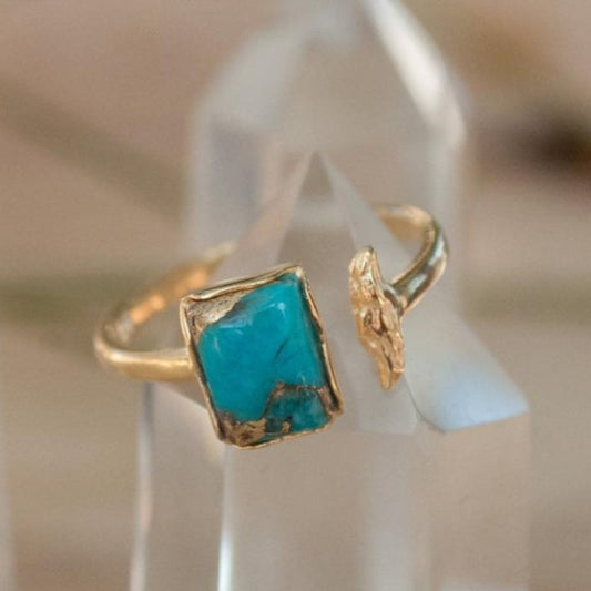 Fashion Simple European And American Style Inlaid Turquoise Open Adjustable Ring