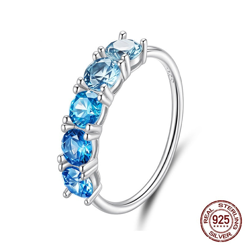 Gradient Blue Zircon S925 Sterling Silver High Sense Ring Bracelet