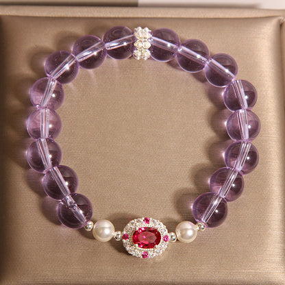 Amethyst Pearl  Red Corundum Crystal Bracelet
