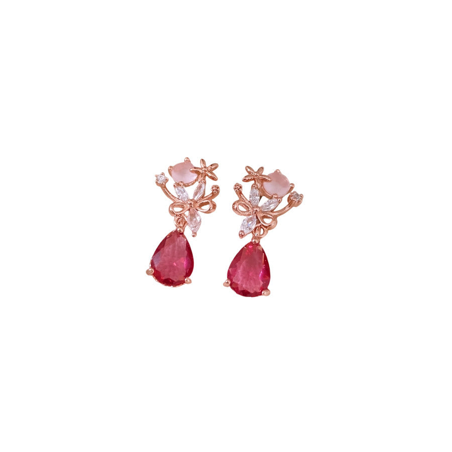 French Style Light Luxury Silver Needle Zircon Flower Earrings