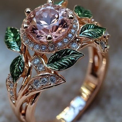 Bright Pink Zircon Women's Exquisite Hot Glue Flowers Ring