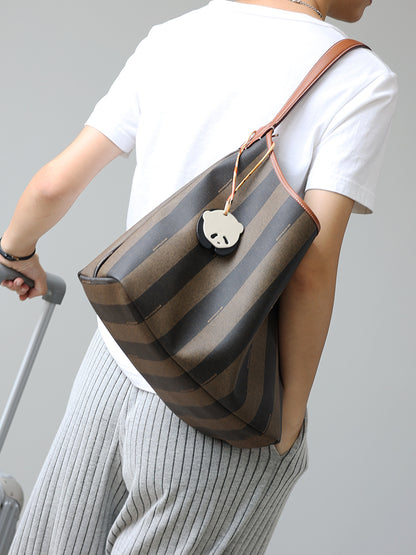 Women's Leather Shoulder Bag Striped Commute Work Handbag