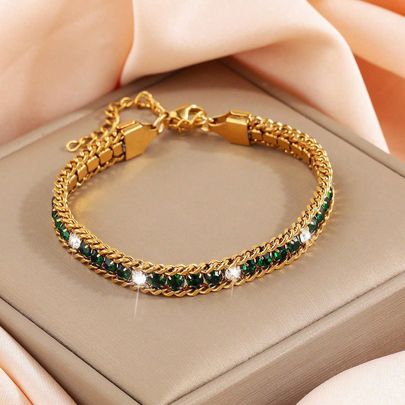 Three-layer Diamond Versatile Personality Stainless Steel Bracelet