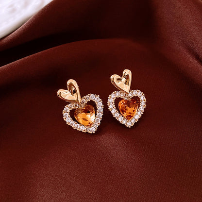 Women's Versatile And Simple Silver Needle Heart-shaped Earrings