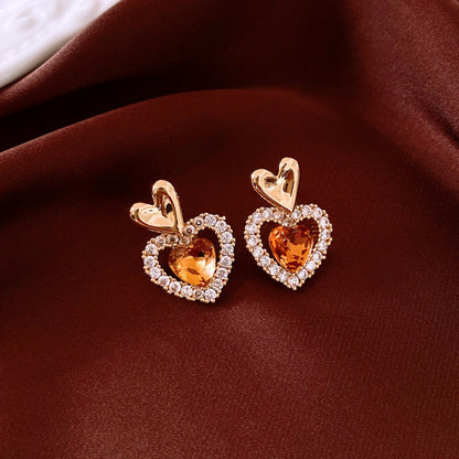 Women's Versatile And Simple Silver Needle Heart-shaped Earrings