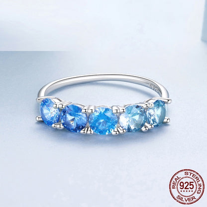 Gradient Blue Zircon S925 Sterling Silver High Sense Ring Bracelet