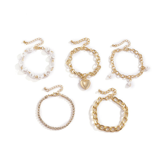 Complex Cuban Bracelet Women's Micro-inlaid Love Bracelet Suit