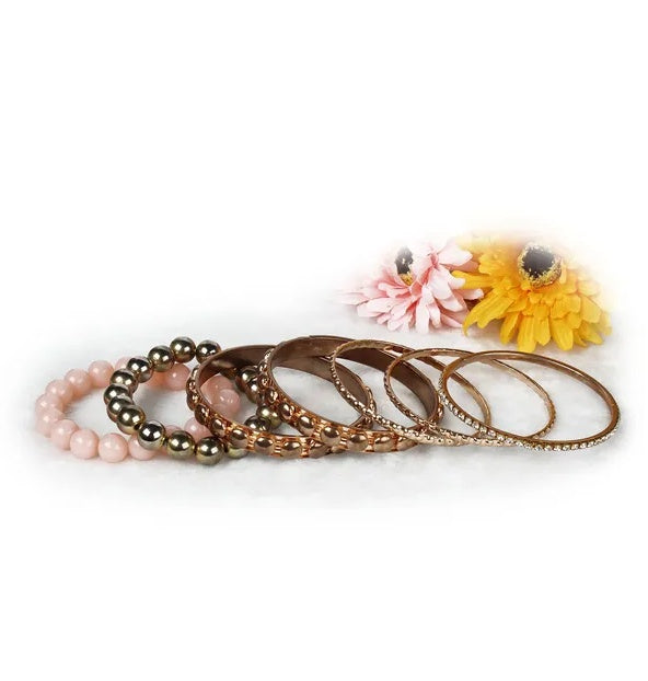7-Piece Gold Rhinestone Bangle Set in Louisiana | Retro Bracelet Set