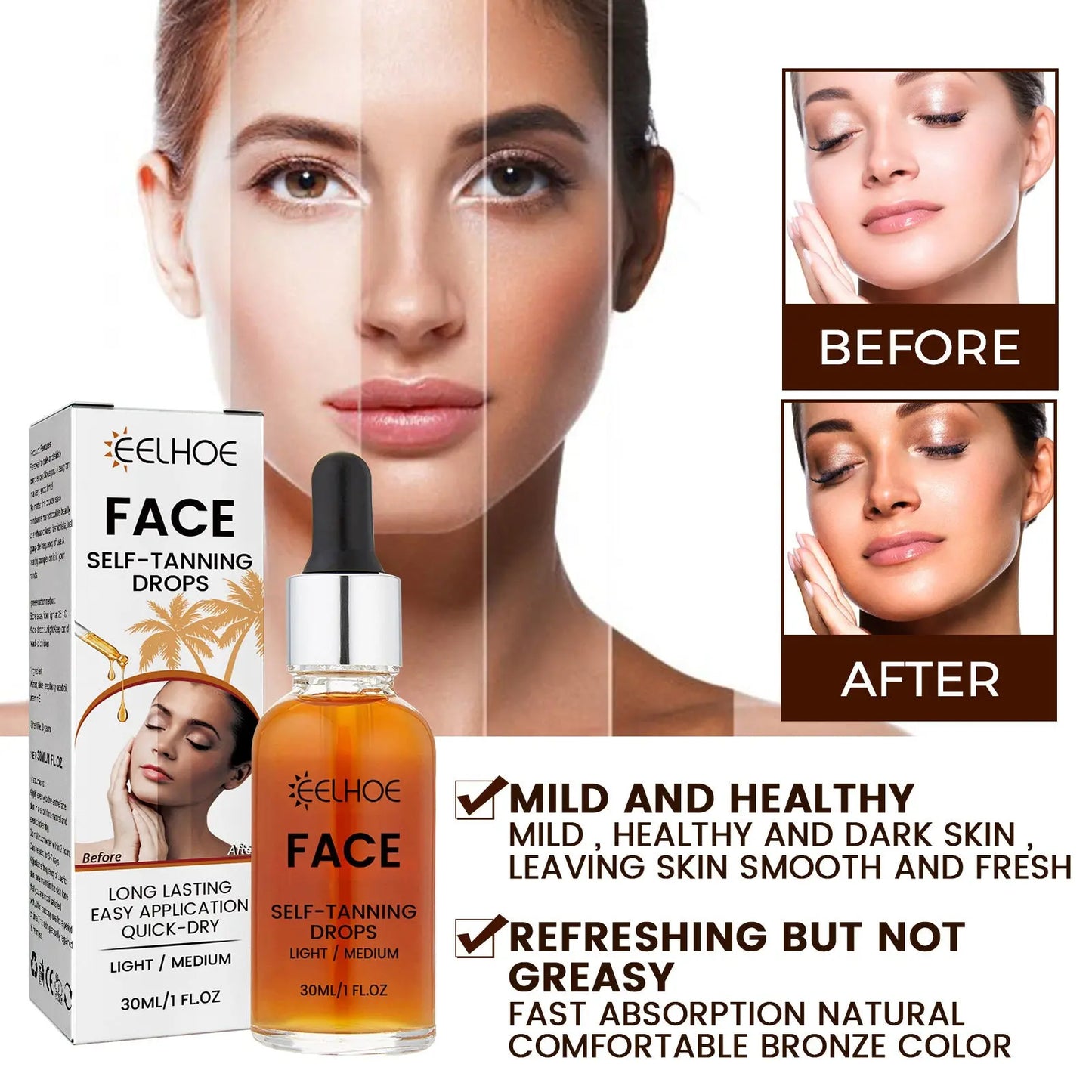 EELHOE Facial Tanning Essence For Achieving A Natural And Stylish Wheat Color Or Bronzed Skin Tone, Providing Hydration And Enhancing The Beauty Of The Skin Without The Need For Sunbathing Louisiana Mart